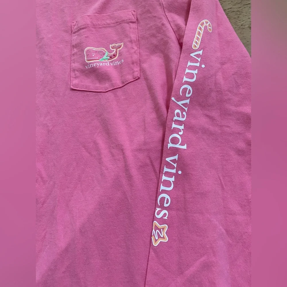 Vineyard Vines Girls’ Sz L (16) Cutty Pink‎ Cookie Whale Long Sleeve Pocket Tee